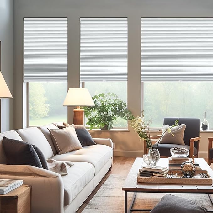 Changshade Cordless Cellular Shades, Blackout Honeycomb Shades for Windows, Room Darkening Pleated Blinds, Easy to Install for Indoor Windows and French Doors, 35" W x 72" H, White