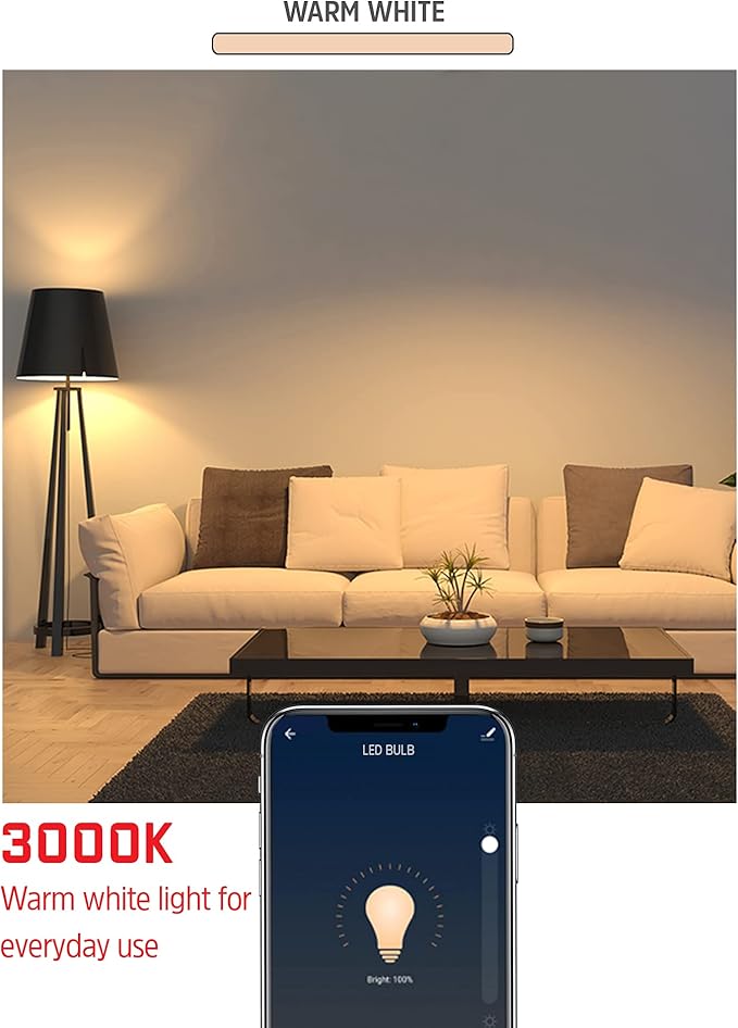 Energizer Connect Smart A19 LED Warm White Light Bulb with Voice Control and Remote Access Through Your Smartphone | Compatible with Alexa and Google Assistant