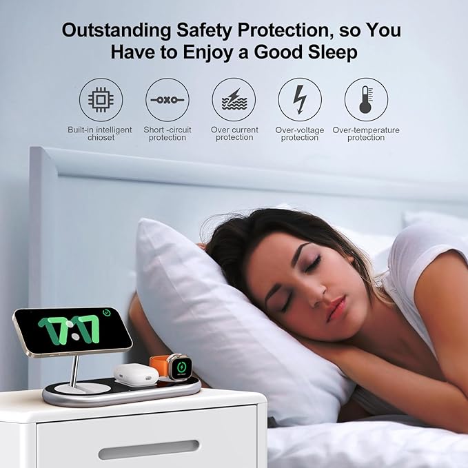 2025 Upgraded 3 in 1 Charging Station for Apple Devices, Fast Magnetic Mag-Safe Wireless Charger Stand for iPhone 16/15/14/13/12 Series & Apple Watch 1-10/Ultra & AirPods Pro (Silver)