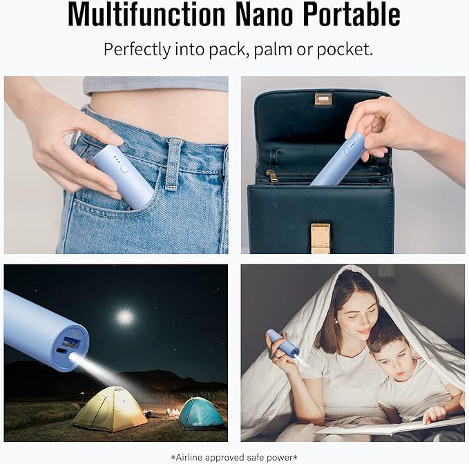 S03 Portable Charger 2 Pack, 2-Port (USB-C in&Out) 5000mAh Power Bank Fast Charging with Flashlight, Compatible with iPhone 14/13/12/11 Series and Android Phone