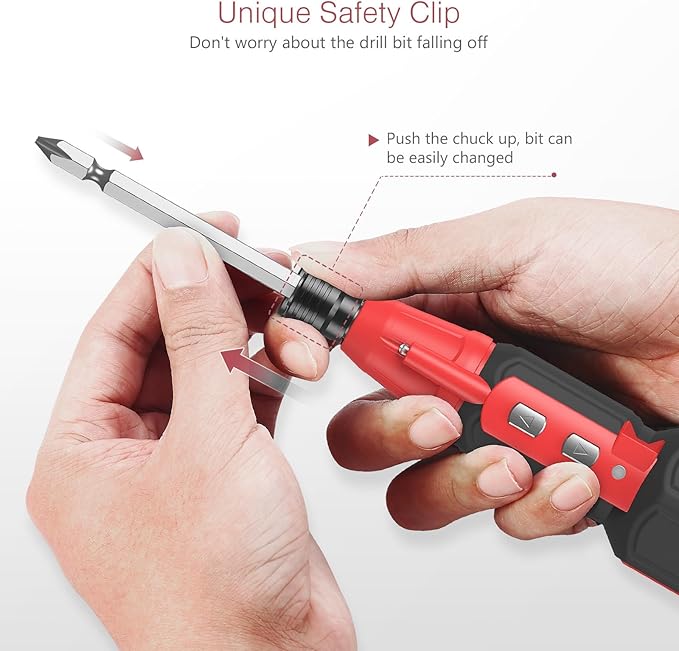 LOFICOPER Cordless Electric Screwdriver Kit, Rechargeable Electric Screwdriver, Mini Power Screwdriver with 10 Bits, 1 Bit Holder, LED Lights, Charging Cable, for Phones, PC, Toys, Black and Red