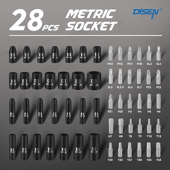 DISEN 1/4" Drive Socket Wrench Set 64PCS, 1/4-Inch Impact Metric Socket Set(4-15mm) Deep and Shallow 6 Point, CR-V, with 72T Ratchet Wrench Handle for Household&Automotive Repairing with Storage Case