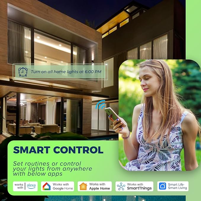 Matter Smart Light Bulbs Compatible with Alexa/Siri/Apple Home/Google Home/SmartThings, WiFi A19 E26 RGBCW Color Changing Light Bulb 800LM 9W 60W Equivalent, 2.4G WiFi, ETL Listed, 2PCS