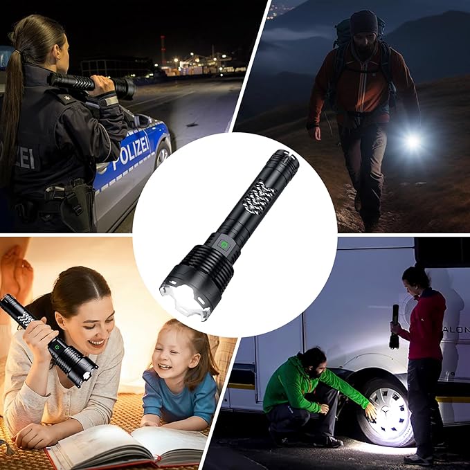 Rechargeable LED Flashlights 6000.000 High Lumens, Super Bright Flashlight with Input and Output Functions, Tactical Flashlight for Camping Home Emergencies (Large, Piece, 1)