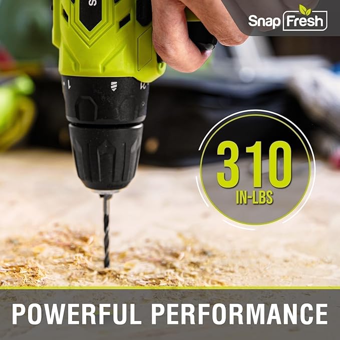 SnapFresh 20V Cordless Drill Set, 3/8" Power Drill with 2 Variable Speed, 21+1 Torque Setting, LED, 43pcs Drill Bits, Impact Driver Kit for Home,DIY-2.0Ah Battery & Fast Charger Included