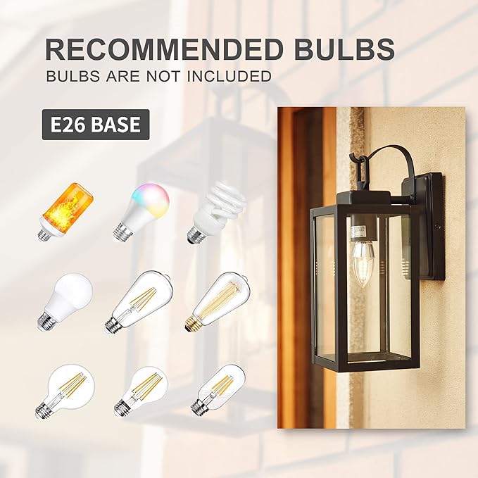 Pia Ricco Outdoor Wall Lights, Matte Black Exterior Light Fixture with Clear Glass Shade, Waterproof Front Porch Lighting, Modern Sconce Lantern for Outside, House, Garage, ETL Listed, Pack of 2