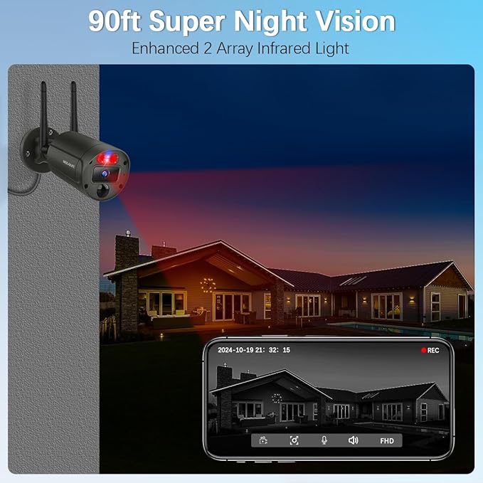 【Flashing LEDs Visual Alert】 Outdoor Wireless Security Camera System, Wireless Cameras for Home Security, WiFi Video Surveillance, NVR Surveillance Camera System