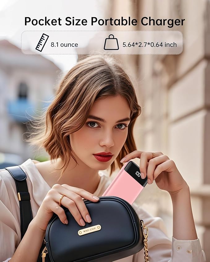 Portable Charger with Built-in Cables 10000mAh Power Bank with Cords, Slim Fast Charging Battery Pack, Travel Essential Portable Charger for iPhone 17/16/15/14/13 Series, Samsung Google Pixel iPad