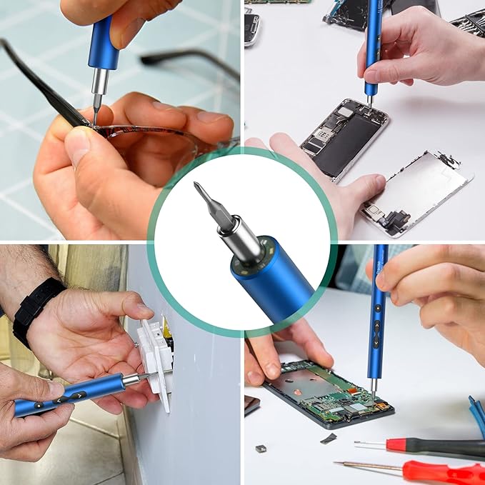 ORIA Electric Screwdriver,28 in 1 Cordless Mini Electric Screwdriver Set with 24 Bits, Rechargeable Repair Tool Kit with Type-C Charging for Mobile Phone,Toy,PC, Blue