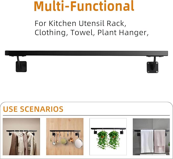 4 FT Heavy Duty Black Metal Staircase Handrail Indoor Stair Railing - 48 Inch Wall Mount Iron Pipe Hand Rails for Indoor & Outdoor, Banister Steps Rail Safety Wall Grab Bar for Handicap