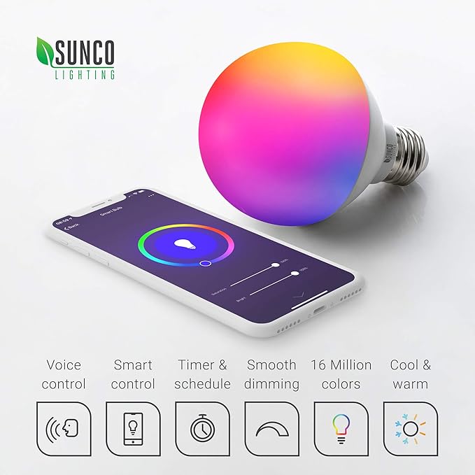 Sunco Smart Globe Bulbs G25 LED, Alexa Compatible LED Decorative Round Vanity Bulbs, 5W, Color Changing RGBCW, Dimmable WiFi Vanity Smart Bulbs for Amazon Alexa, Google Assistant, 2 Pack.