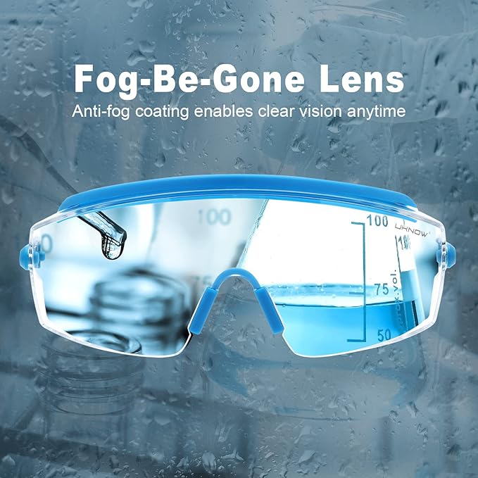 UKNOW Safety Goggles Over Glasses, Anti Fog Safety Glasses with Clear Wraparound Lens, ANSI Z87.1 Protective Eyewear