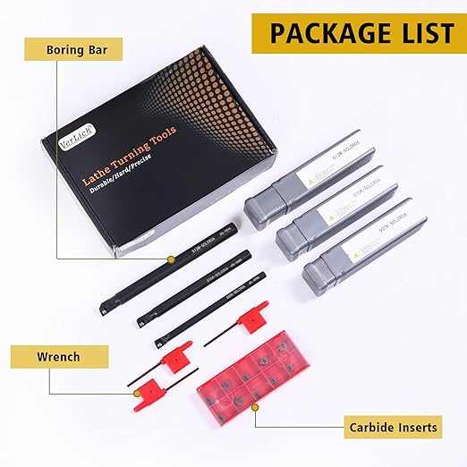 13 Pcs Indexable Lathe Turning Tool Kit,3pcs Lathe Turning Tool Holder S07K/S10K/S12M-SCLCR06 and 10Pcs CCM21.51/CCMT060204 Carbide Inserts