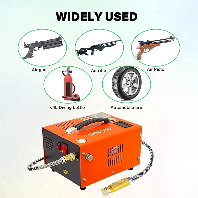 Pcp air compressor 4500PSI Portable PCP Compressor, 12V DC/110V AC PCP Airgun Compressor Manual-stop, w/External Power Adapter, Built-in Fan, Suitable for Paintball, Air Rifle, Scuba Bottle