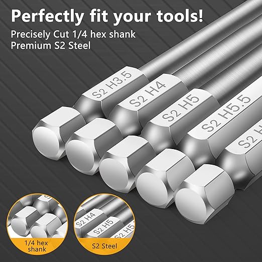 MulWark Hex Head Allen Wrench Drill Bit Set 13pcs Precision Metric S2 Steel – Magnetic Bits with Corrosion Resistance 1/4" Allen Key Bit Set