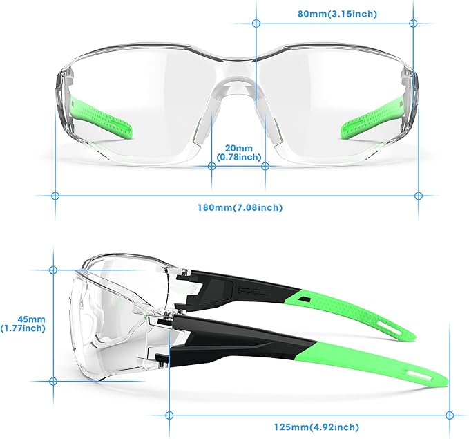 DILANCO Clear Safety Glasses Goggles, Adjustable Frames and Scratch-Resistant with No-Slip Grips Safety Glasses for Women Men