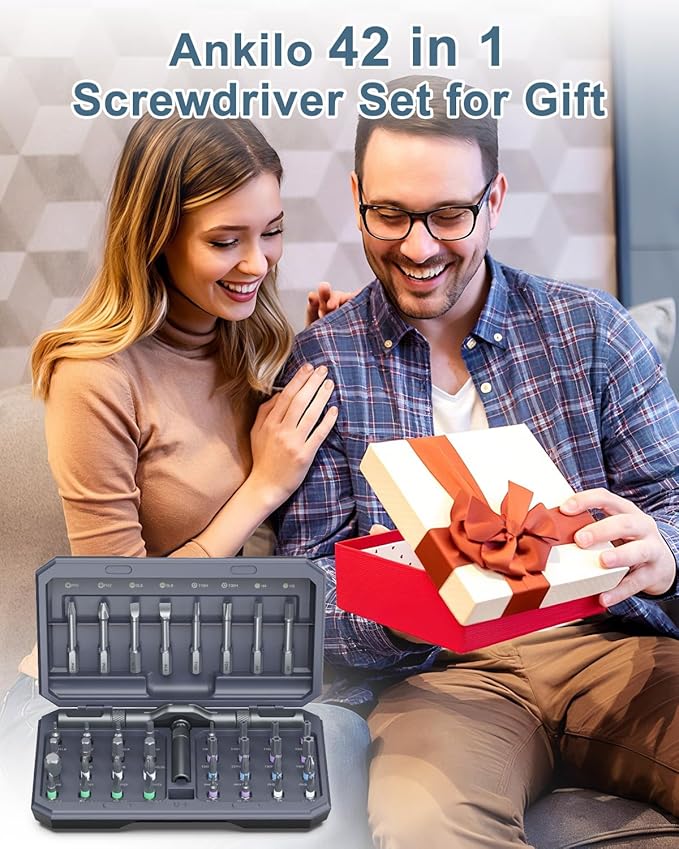 Upgraded 42 in 1 Magnetic Screwdriver Set, Ankilo DIY Ratchet Screwdriver Set, Multi Bit Magnetic Drive with 40 PCS Portable Repair Tool Kit for Home, Bike, Repairs(Grey)