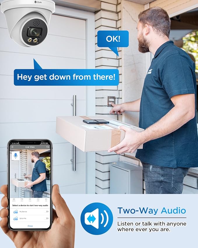 4COVR 12MP Security Camera System 16 Channel for Business, 12X 12MP Wired PoE IP Dome Cameras IP67, 2-Way Audio, Person Vehicle Detection & Smart Color Night Vision, UltraHD NVR 4TB HDD, LY97KAAM1612