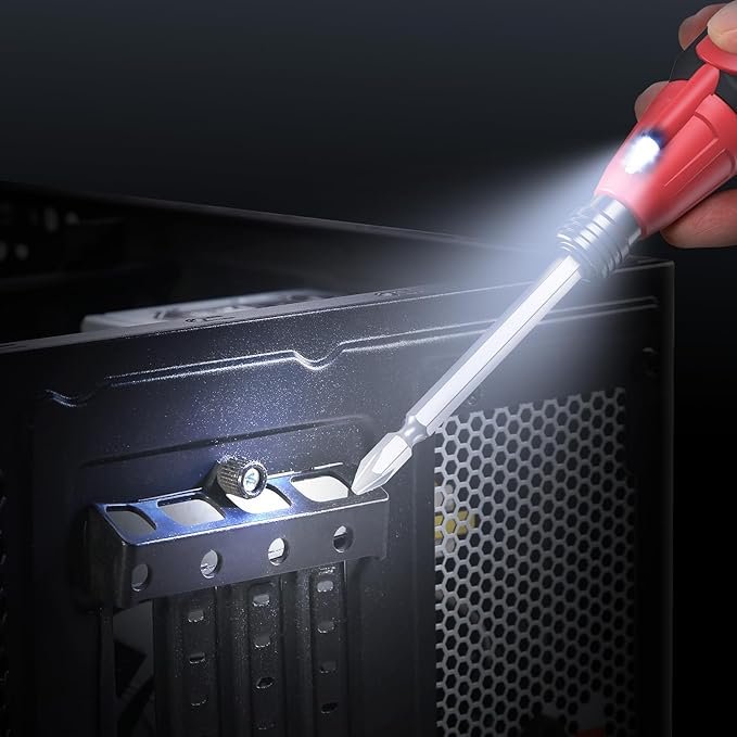 LOFICOPER Cordless Electric Screwdriver Kit, Rechargeable Electric Screwdriver, Mini Power Screwdriver with 10 Bits, 1 Bit Holder, LED Lights, Charging Cable, for Phones, PC, Toys, Black and Red