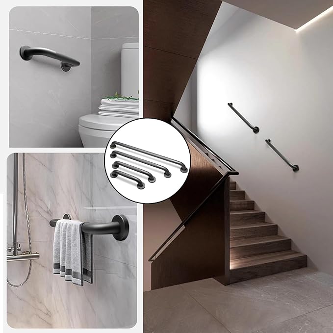 Shower Grab Bar, 2 Pack 24 Inch Gray Bathroom Grab Bar, 1.25" Diameter 304 Stainless Steel Anti-Slip Grab Bars for Bathtubs and Showers, Handicap Shower Grab Bar for Seniors Elderly