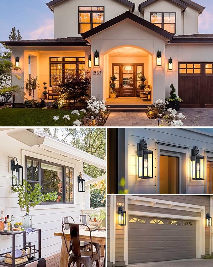 18'' Large Motion Sensor Outdoor Lights 2 Packs, Dusk to Dawn Exterior Lighting Fixtures, Modern Black Outdoor Sconces Porch Light for House, Outside Farmhouse Wall Lanterns for Front Door, Garage