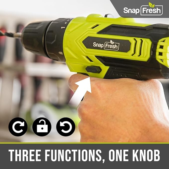 SnapFresh 20V Cordless Drill Set, 3/8" Power Drill with 2 Variable Speed, 21+1 Torque Setting, LED, 43pcs Drill Bits, Impact Driver Kit for Home,DIY-2.0Ah Battery & Fast Charger Included