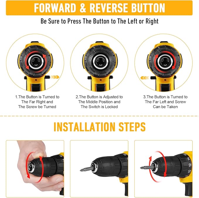 KREBS 20V Cordless Drill Electric Power Drill Set 3/8” Keyless Chuck 265 in-lbs Torque 18+1 Position Drill Driver Kit LED Light 88pcs Accessories for Furniture Assembly, DIY Project, Home Improvement.