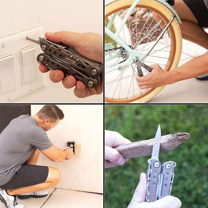 15-in-1 Multitool Pocket Knife, Multipurpose Stainless Steel All In One Tool for Camping Hiking Survival Travel Home - Portable Heavy Duty Folding Utility Multi Tool with Self-Locking