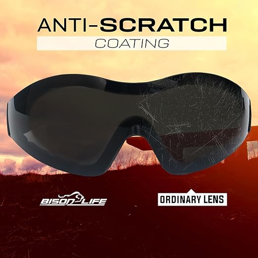 BISON LIFE Mirage Vented Safety Goggles with Adjustable Elastic Band & Protective Pouch, UV Protection Eye Goggles for Outdoor Activities, Black, Dustproof Glasses for Men & Women (1 Pack)