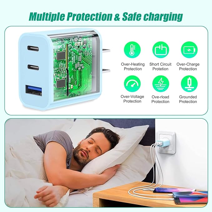 USB C Fast Charger Block 35W, 3-Pack PD Wall Charger for Apple iPhone 17 Fast Charging, Multiport Type C Charging Block for iPhone 17/17 Air/17 Pro/17 Pro Max/16/15/14/13/12, iPad Pro, iPad Air, iPad