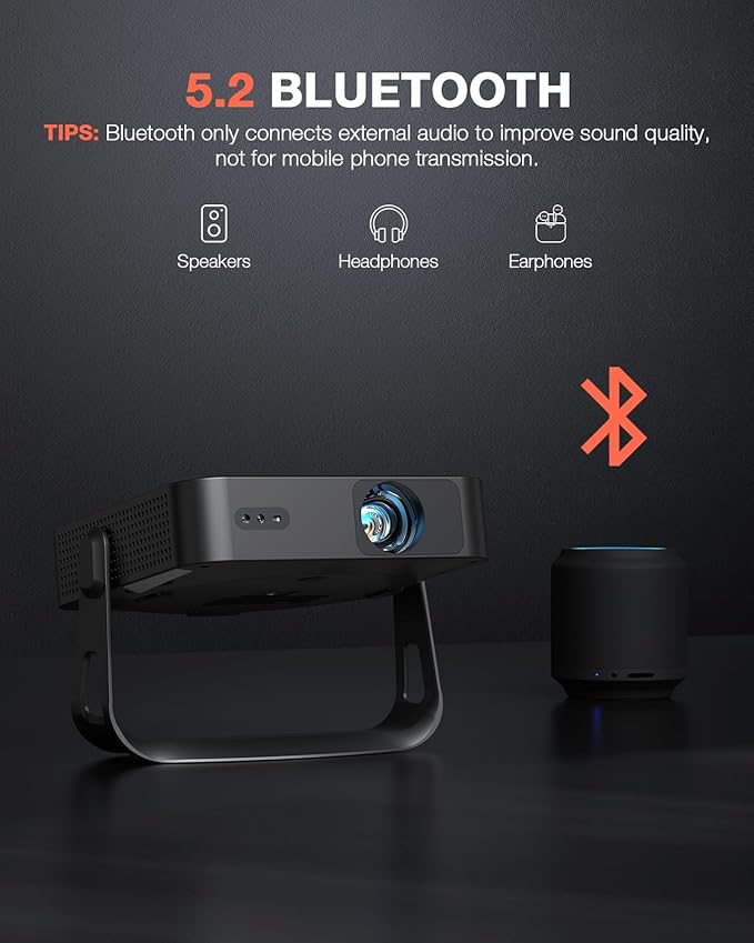 【360°Adjustable Stand & Auto Focus/Keystone】Mini Projector with WiFi and Bluetooth, Native 1080P Portable Outdoor Movie Projector, VOPLLS Home Projector 4K Support for HDMI/USB/AV/Phone/Laptop
