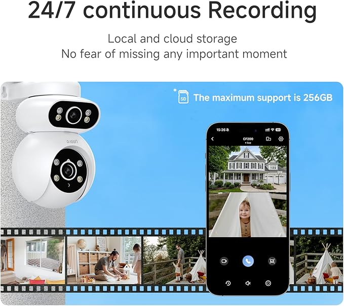 Noorio Dual Lens 2K Security Camera Outdoor, Outside Cameras for Home Security Plug-in, Auto Tracking 360° PTZ, Color Night Vision, 24/7 Recording, 2.4G WiFi Only