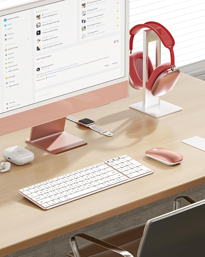 seenda Bluetooth Keyboard and Mouse for Mac, SKM64-2 Multi-Device Rechargeable Slim Wireless Keyboard Mouse Stainless Steel Full Size, Compatible with MacBook Pro/Air, iPad, Mac - White Rose Gold