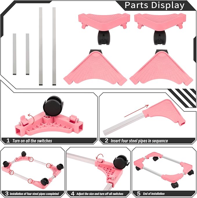 Liitrton Mobile CPU Tower Stand with Ventilation, 4 Locking Casters, Multiple Colors, Fits Most Under Desk Stands for Office Gamers (Pink)