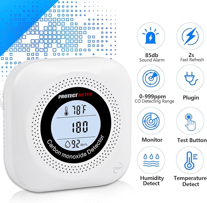 Carbon Monoxide Detectors, Temperature & Humidity Monitor (3-in-1) – Portable Carbon Monoxide detectors Plug in for Travel, CO Detector for Home, Hotel, RV with 110V-220V AC, White Color