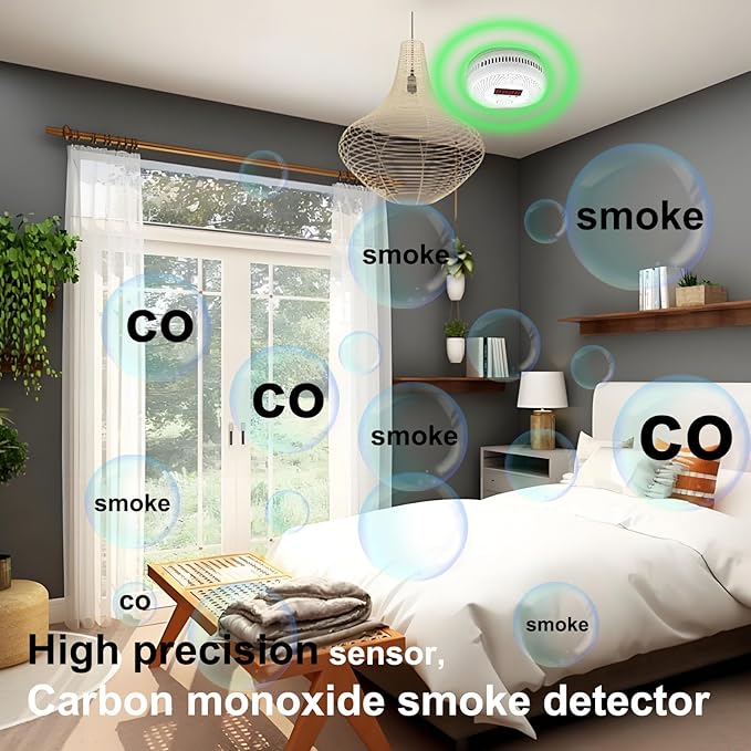 Carbon Monoxide and Smoke Detector LCD Display, Battery Powered, Dual sensors, 85dB Voice Alarm and Real-time Tracking, Suitable for Home/Kitchen/Bedroom/RV (Small Screen, 2Pack-CO&Smoke)