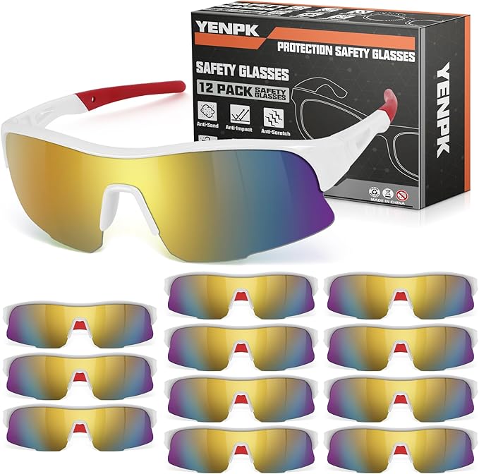 12 Pack Safety Glasses, ANSI Z87.1 Safety Glasses with UV Protection, Impact Resistant Tinted Safety Goggles