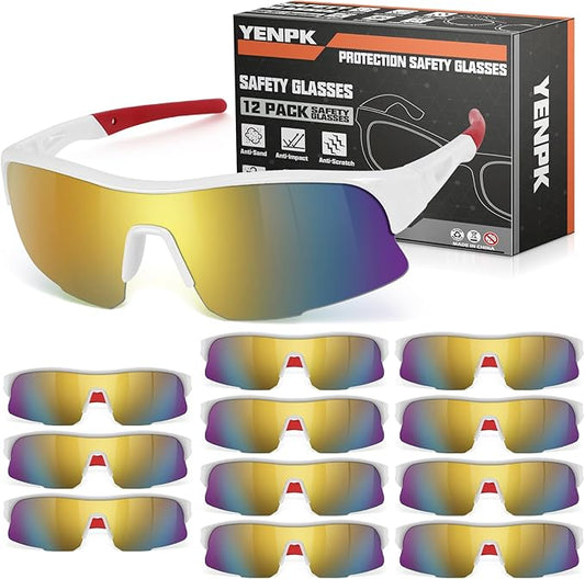12 Pack Safety Glasses, ANSI Z87.1 Safety Glasses with UV Protection, Impact Resistant Tinted Safety Goggles