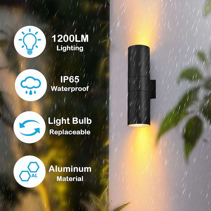 wowlite RGB Up Down Outdoor Wall Lights 2 Pack, 1200LM Smart Cylinder Outdoor Lights for House, Color Changing Exterior Lighting Fixtures APP Control Works with Alexa, IP65 Waterproof Porch Light