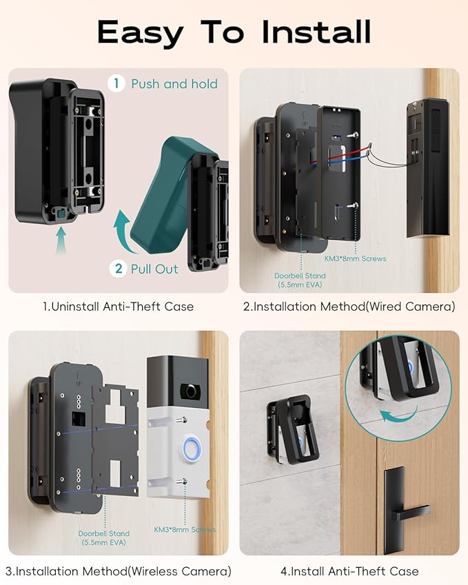 ZUMIMALL Adjustable Angle Video Doorbell Mount, Adjust 90 Degrees Wireless Camera Doorbell Bracket Holder for Home Apartment Office Room, Easy Installation, Suitable for Most Doorbells