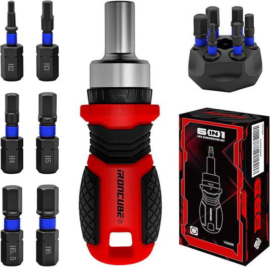 Magnetic Hex Screwdriver Set: 6 in 1 Multi Bit Drive Set with Interchangeable Ratchet Handle - Portable Repair Tool Kit for DIY Bicycle Furniture