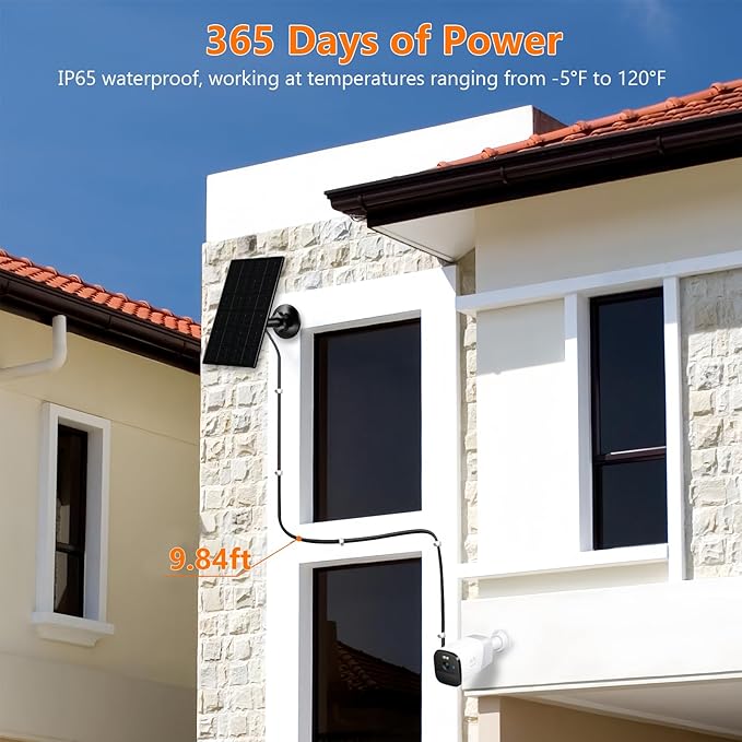 Zivif Solar Panel for Security Camera, 7W Solar Charger with Micro USB & USB-C Port, IP65 Waterproof USB C Solar Panel for 5V Rechargeable Battery Security Cameras, with 360° Adjustable Mount (Black)