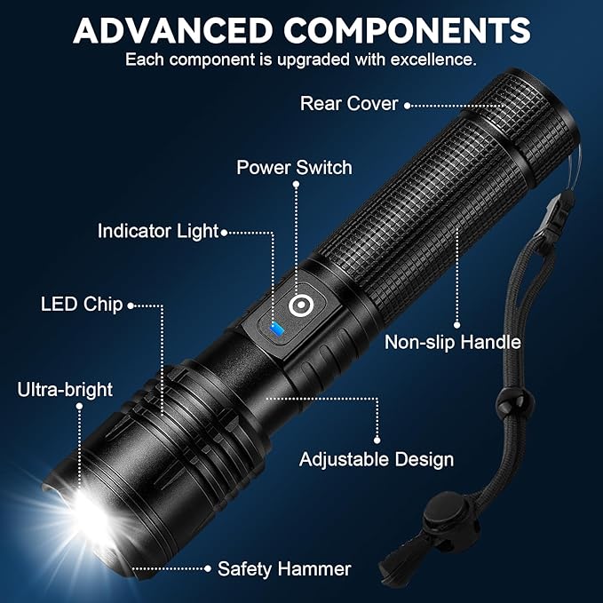 Rechargeable LED Flashlights High Lumens - 90,000 Lumens Super Bright Flashlights with 5 Modes, Waterproof Powerful Flash Light for Home, Camping(2 Pack) (Black)