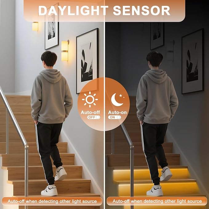 Smart Motion Sensor Stair Light for Indoor Use with Main Wire, No Wiring Required 40 inches Long COB LED Stair Lights Indoor with Remote Controller (Warm White 3000K, 20 Stairs)