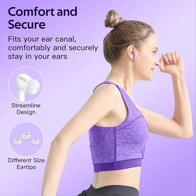 TAGRY 2 Sets X08 Forest Green and Phantom Purple Bluetooth Headphones True Wireless Earbuds 60H Playback Ear Buds with Wireless Charging Case in-Ear Earbuds with Mic