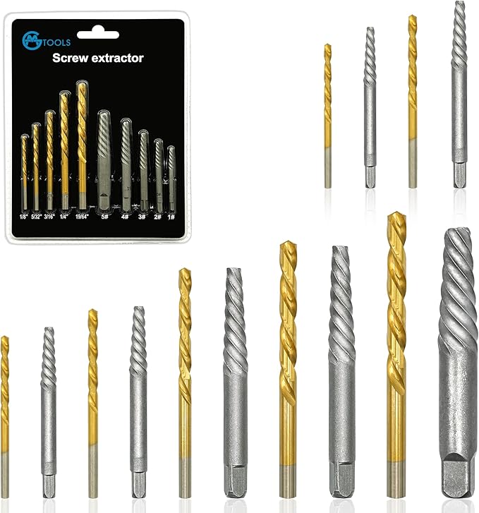 14Pcs Screw Extractor Set, Left Hand Drill Bit and Bolt Extractor Kit Easy to Remove Stripped Broken Damaged Screw Bolt and Nut Out, Reverse Drill Bit Extractor Set