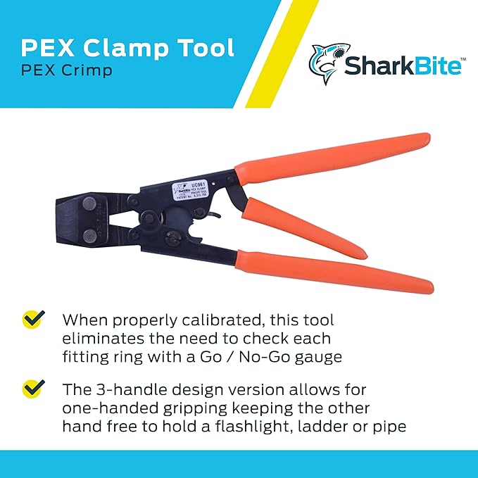 SharkBite PEX Clamp Tool, 3-Handle Tool with Orange Handle, Plumbing Fittings, PEX, PE-RT, UC961