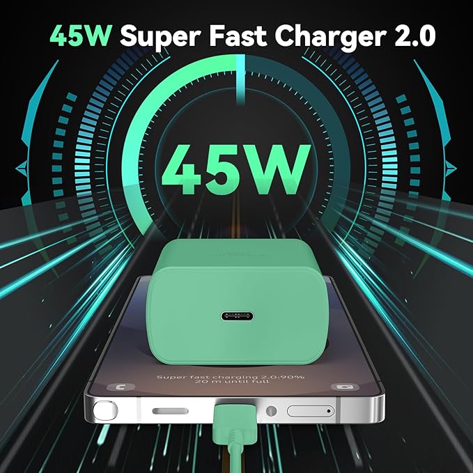 45W Samsung Super Fast Charger Type C,USB C Fast Charger 6.6ft Cable Cord Android Phone Charger Block for Samsung Galaxy S24 Ultra/S24/S24+/S23 Ultra/S23/S23+/S22/S21/S20/Note 10/20,deep Green