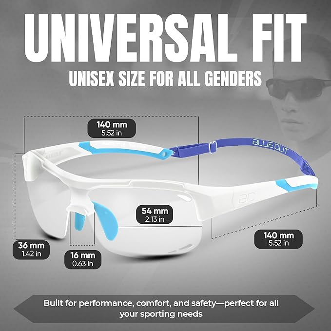 BLUE CUT Sports Safety Goggles Interchangeable Sun Lens Anti Fog UV Protection Indoor Outdoor Pickleball Cycling Basketball