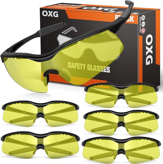 OXG 6 Pack Tinted Safety Glasses for Men Women, Safety Goggles ANSI Z87.1 Protective Eyewear Scratch Resistant Eye Protection